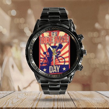 Discover It's Bike Race Day Cycling Bicycle Racing Racer Calendar Steel Band Watch