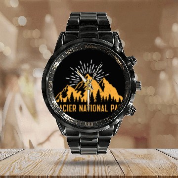 Discover Glacier National Park Mountaineers Mountain lover Calendar Steel Band Watch