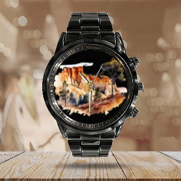 Discover Bryce Canyon Watercolor Wonderland Calendar Steel Band Watch