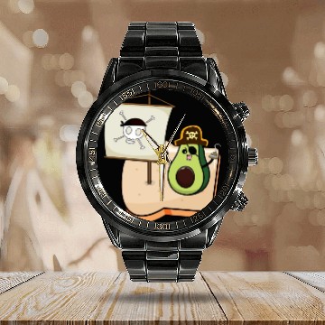 Discover Funny avocado pirate sailing on a toast bread Calendar Steel Band Watch
