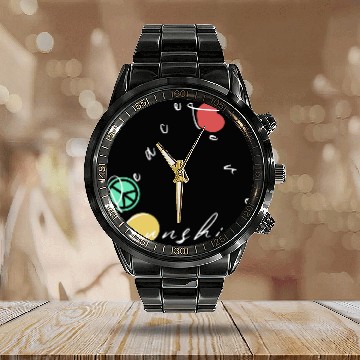Discover Peace Love Sunshine Calendar Steel Band Watch