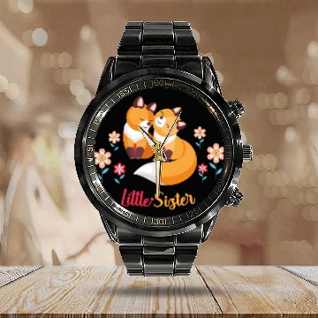 Discover Cute Fox Siblings Gift for Little Sister Calendar Steel Band Watch