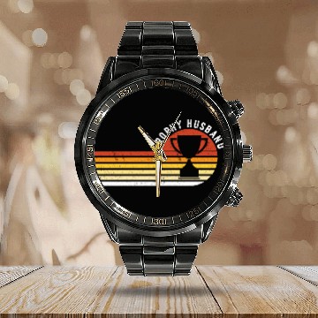 Discover Trophy Husband Funny design for Cool Father or Dad Calendar Steel Band Watch