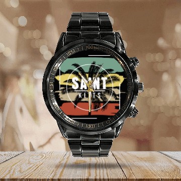 Discover Saint Kitts Artistic Palm Tree Retro Calendar Steel Band Watch