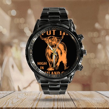 Discover I Put The "High" In Highland Cow Scottish Cattle Calendar Steel Band Watch