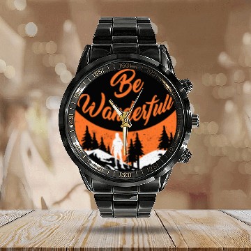 Discover Wanderlust Be Wanderfull Mountain Fan Hiking Calendar Steel Band Watch