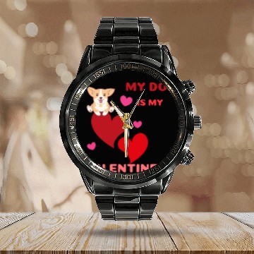 Discover My dog is my valentine . Calendar Steel Band Watch