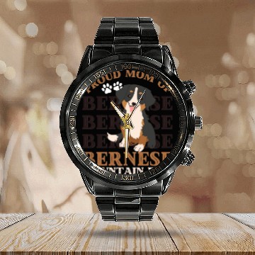 Discover Bernese Mountain Dog mom of Bernese Mountain dogs Calendar Steel Band Watch