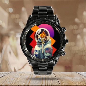 Discover First Adventure with the Brave Goldfish Astronauts Calendar Steel Band Watch