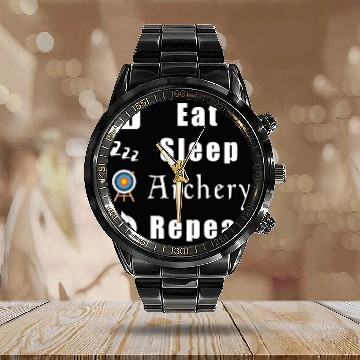 Discover Eat Sleep Archery Repeat red Calendar Steel Band Watch