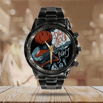 Discover Pump Rock Society Halloween Pumpkin Playing Guitar Calendar Steel Band Watch
