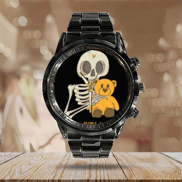 Discover Normal People Scare Me Skull Halloween Calendar Steel Band Watch