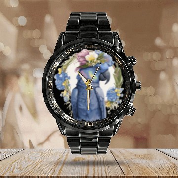 Discover Cute Hyacinth Macaw Parrot Bird Flower Crown Pet B Calendar Steel Band Watch