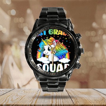 Discover 1st Grade Squad Unicorn Rainbow Back To School Calendar Steel Band Watch