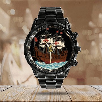 Discover Columbus Day 1492 Ship Calendar Steel Band Watch