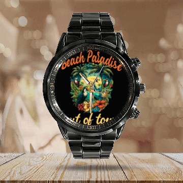 Discover Beach Paradise Out Of Town for a Beach Calendar Steel Band Watch
