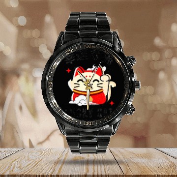 Discover Lucky Cat Tokyo Desing Japanese Writing Calendar Steel Band Watch
