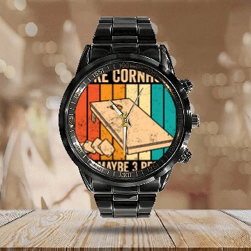 Discover Funny Cornhole Retro Calendar Steel Band Watch