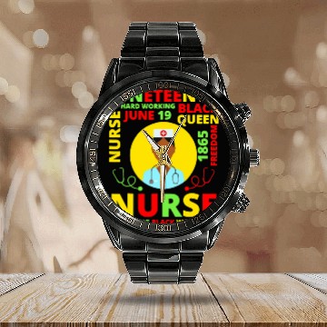Discover Juneteenth Black Nurse Costume Melanin Black Calendar Steel Band Watch