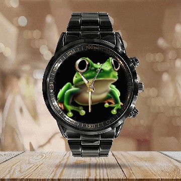 Discover Rain frog water drop frog Calendar Steel Band Watch