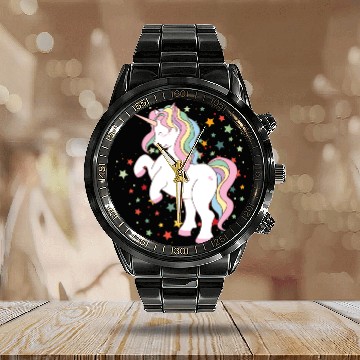 Discover Cute Rearing Rainbow Unicorn Falling Stars Calendar Steel Band Watch