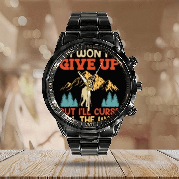 Discover Mountaineer funny Wanderlust Mountain fan Hiking Calendar Steel Band Watch