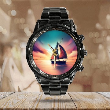 Discover Sailing Sailboat Dinghy Sunset Design Calendar Steel Band Watch