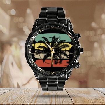 Discover Ilha Grande Brazil Palm Tree Retro Artistic Calendar Steel Band Watch