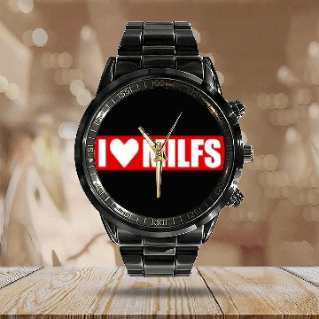 Discover I love milfs red design Calendar Steel Band Watch