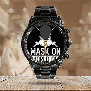 Discover Mask On World Off Fencing Fencer Foil Calendar Steel Band Watch