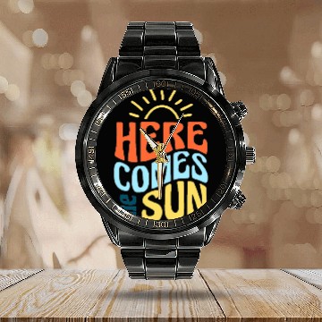 Discover Here comes the sun Calendar Steel Band Watch