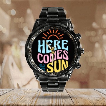 Discover Here comes the sun Calendar Steel Band Watch