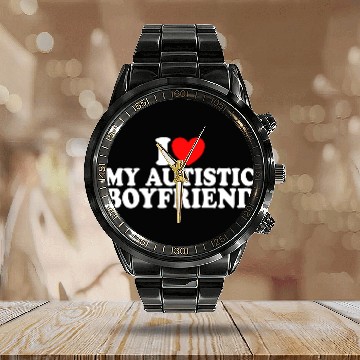 Discover I Heart I Love My Autistic Boyfriend Calendar Steel Band Watch