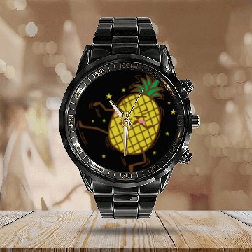 Discover Karate Pineapple Tropical Sweet Fruit Calendar Steel Band Watch