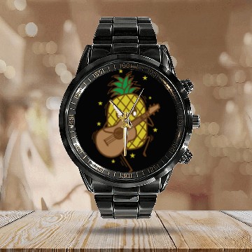 Discover Pineapple plays Guitar tropical sweet Fruit Calendar Steel Band Watch