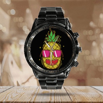 Discover cool Pineapple tropical sweet Fruit Calendar Steel Band Watch
