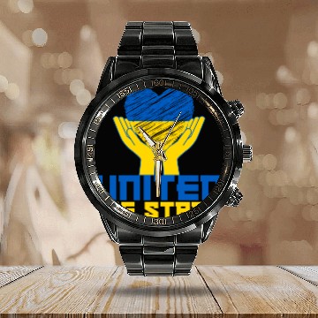 Discover United we stand! US Solidarity for Ukraine Calendar Steel Band Watch