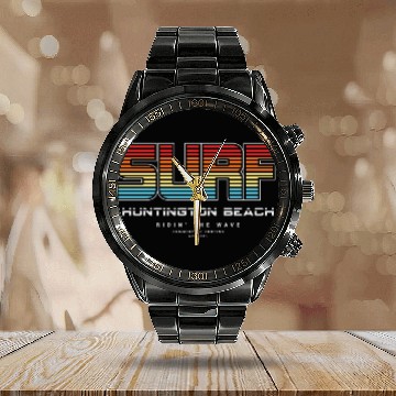 Discover Surf in Huntington Beach nature Calendar Steel Band Watch