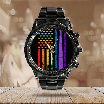 Discover American Sports Flag Rainbow LGBT Pride Month Calendar Steel Band Watch