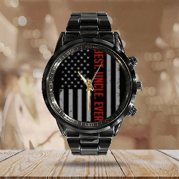 Discover Mens Best Uncle Ever US American Flag Gift For Fat Calendar Steel Band Watch