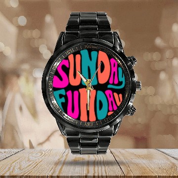 Discover Sunday Funday Calendar Steel Band Watch