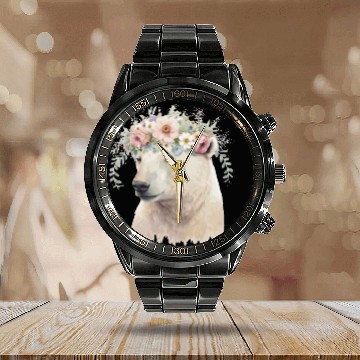 Discover Watercolor Polar Bear Flower Crown Boho Aesthetic Calendar Steel Band Watch