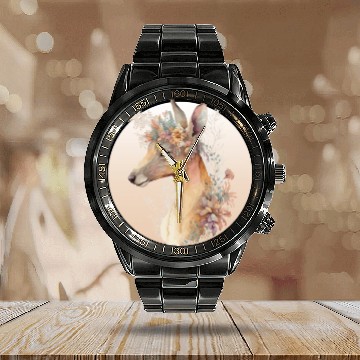 Discover Australian Kangaroo Flower Crown Watercolor Animal Calendar Steel Band Watch
