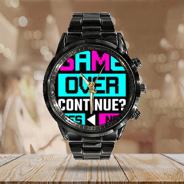 Discover Game Over Continue Yes or No Calendar Steel Band Watch