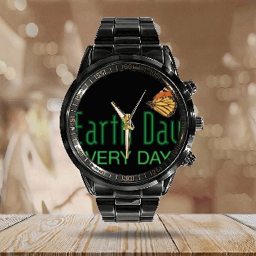 Discover Earth Day Butterfly Calendar Steel Band Watch