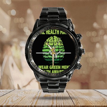 Discover MENTAL HEALTH MATTERS WE WEAR GREEN MENTAL Calendar Steel Band Watch