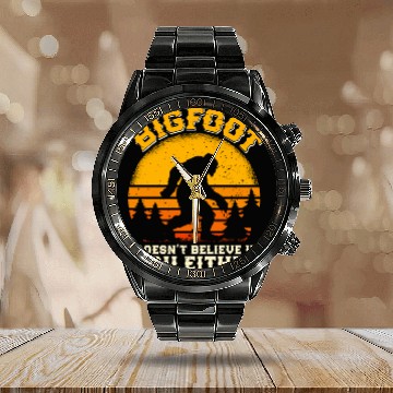 Discover Bigfoot Mountain fan Hiker funny Nature boy Calendar Steel Band Watch
