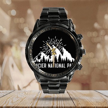 Discover Glacier National Park Mountaineers Mountain lover Calendar Steel Band Watch