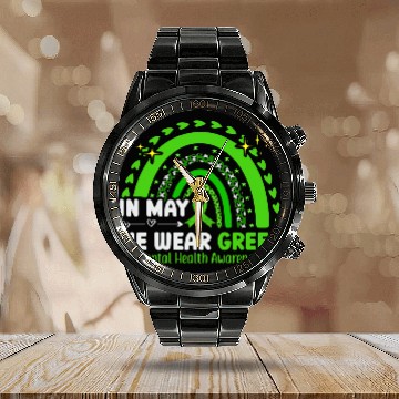 Discover Mental Health Awareness Matters We Wear Green Ment Calendar Steel Band Watch
