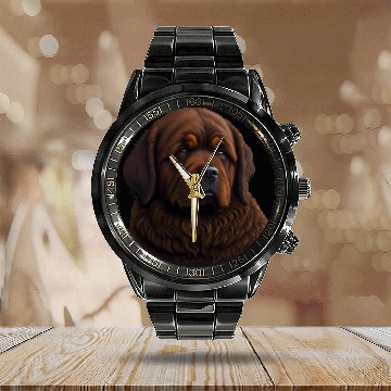 Discover Brown Newfie Calendar Steel Band Watch